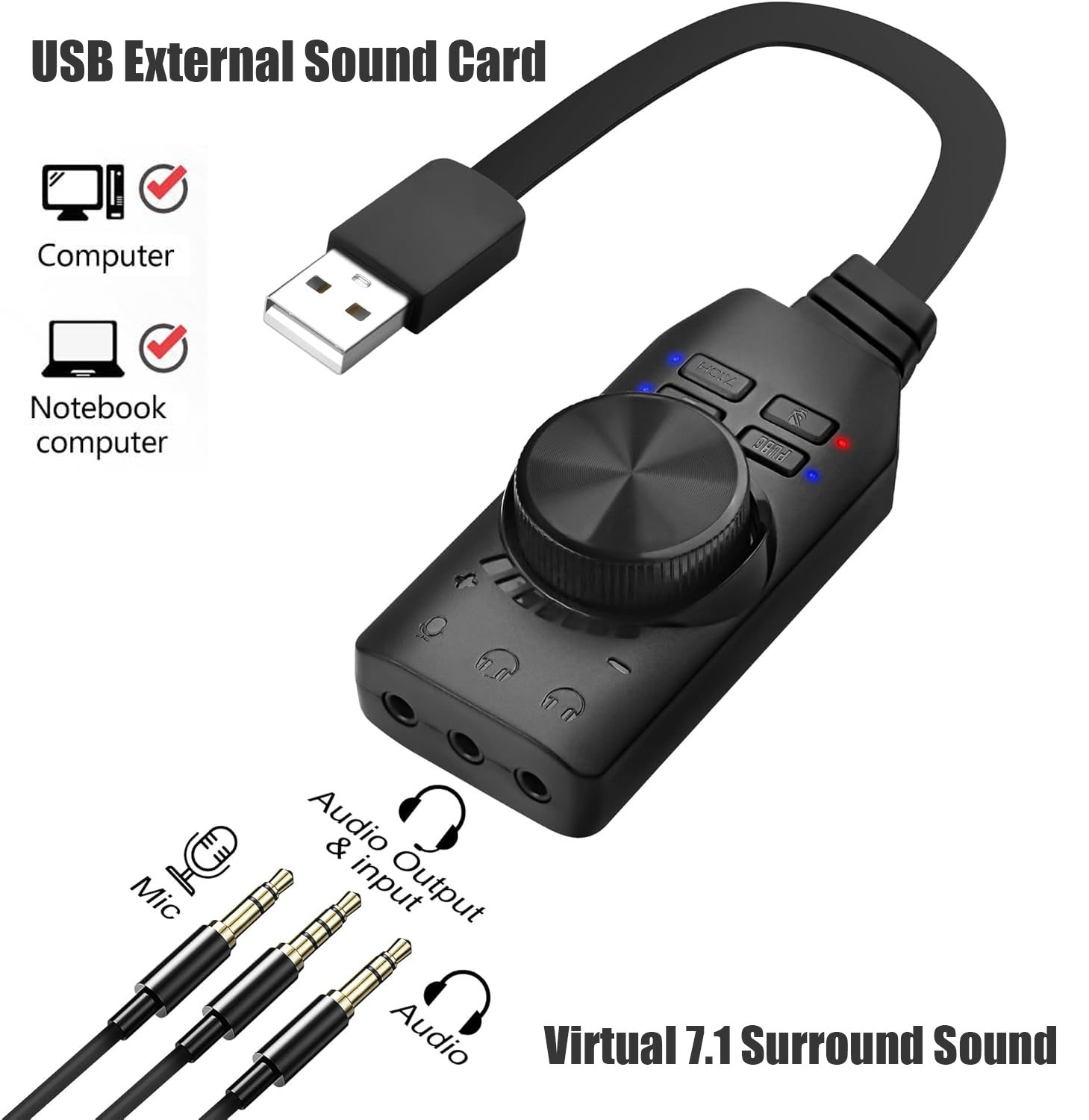 Gaming Headset 7.1 - USB サウンドカード仮想 7.1 サラウンド サウンド USB